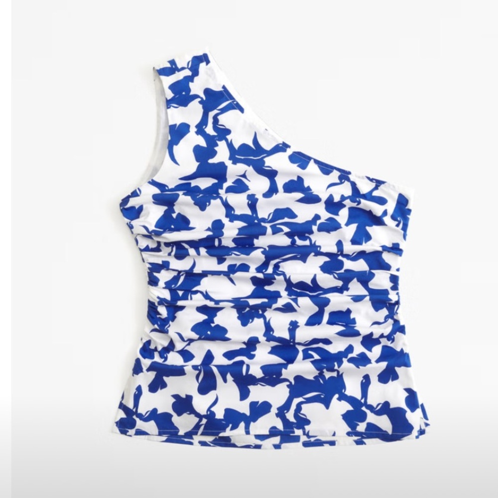 Asymmetrical Blue and White Poplin Top - Picture 2 of 5